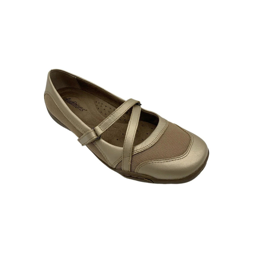 Auditions Women's Crescent Hook & Loop Strap Flat Champagne - Medium